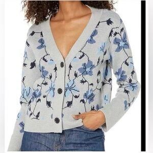 Club Monaco Floral Jacquard Cardigan Grey Blue‎ Size S